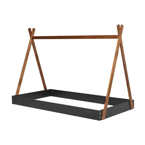 Twin Size Tent Floor Bed With Triangle Structure, Black Brown WEM Support (www.WEM.support)
