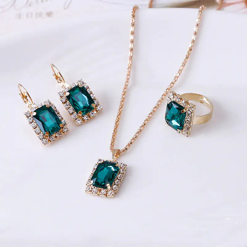 The Crystal Set Necklace Earring Ring Three-piece Set WEM Support (www.WEM.support)