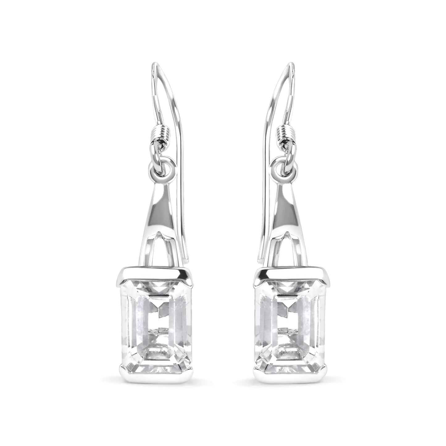 .925 Sterling Silver 3.0 Cttw Emerald Cut White Topaz Solitaire Dangle Earring - AAA Quality WEM Support (www.WEM.support)