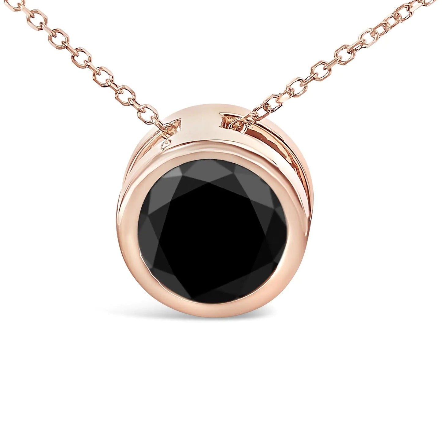 14K Rose Gold 7.0 Cttw Bezel-Set Black Round Diamond Solitaire Pendant Necklace (Black Color, I2-I3 Clarity) - 18" WEM Support (www.WEM.support)