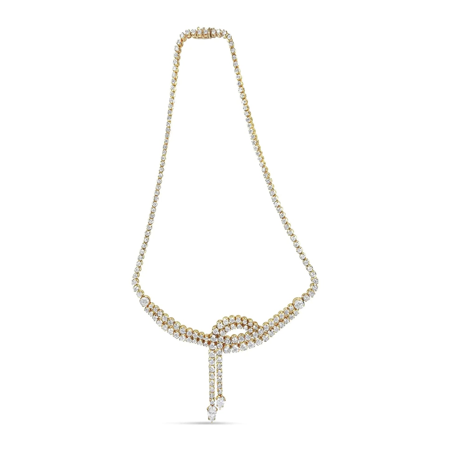 14k Yellow Gold 17.0 Cttw Diamond Double Row Lariat 18" Inch Tennis Necklace with Pear Shape Diamond Drop Tips (I-J Color, VS2-SI1 Clarity) WEM Support (www.WEM.support)