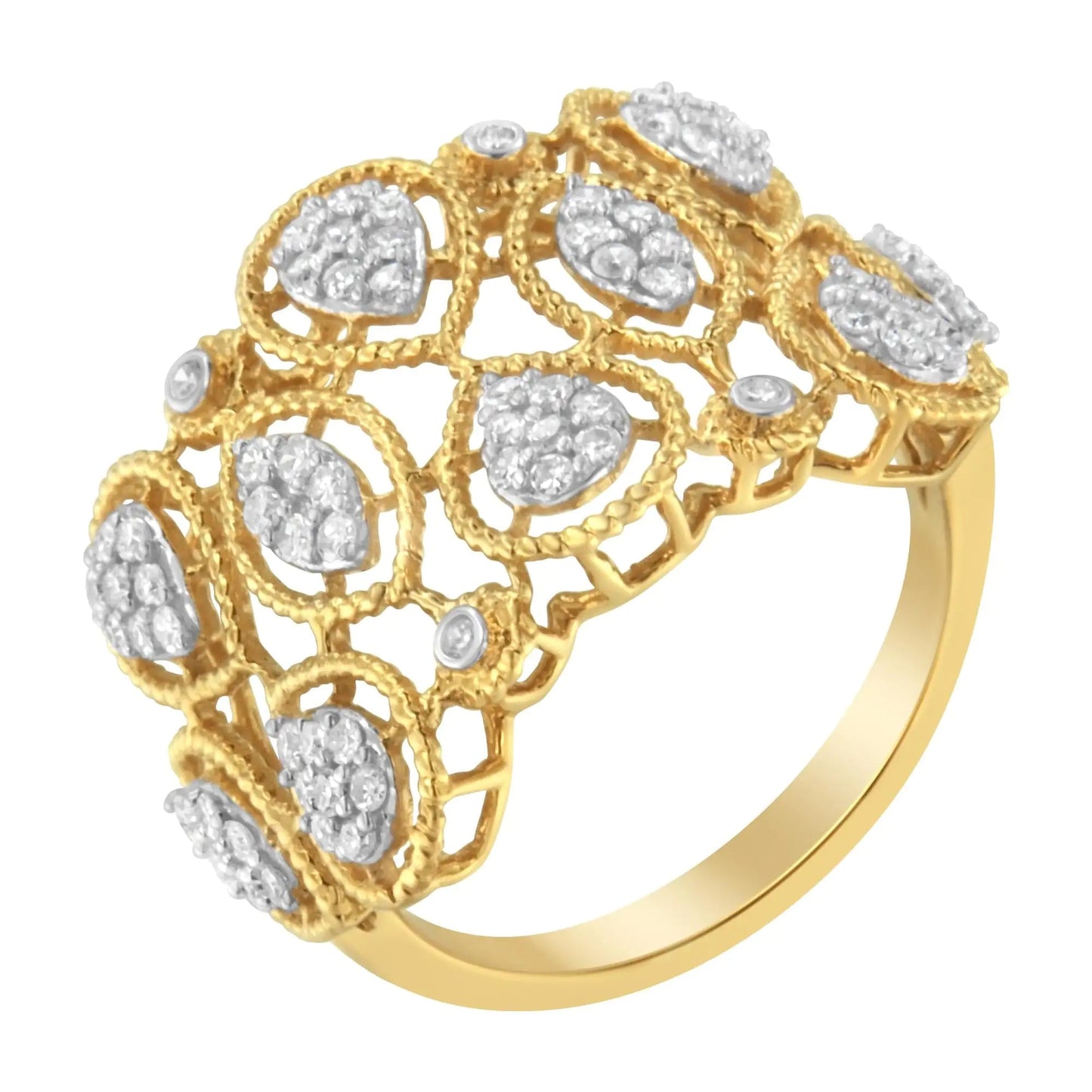 14K Yellow Gold Diamond Art Deco Ring (1/2 Cttw, H-I Color, I1 Clarity) WEM Support (www.WEM.support)