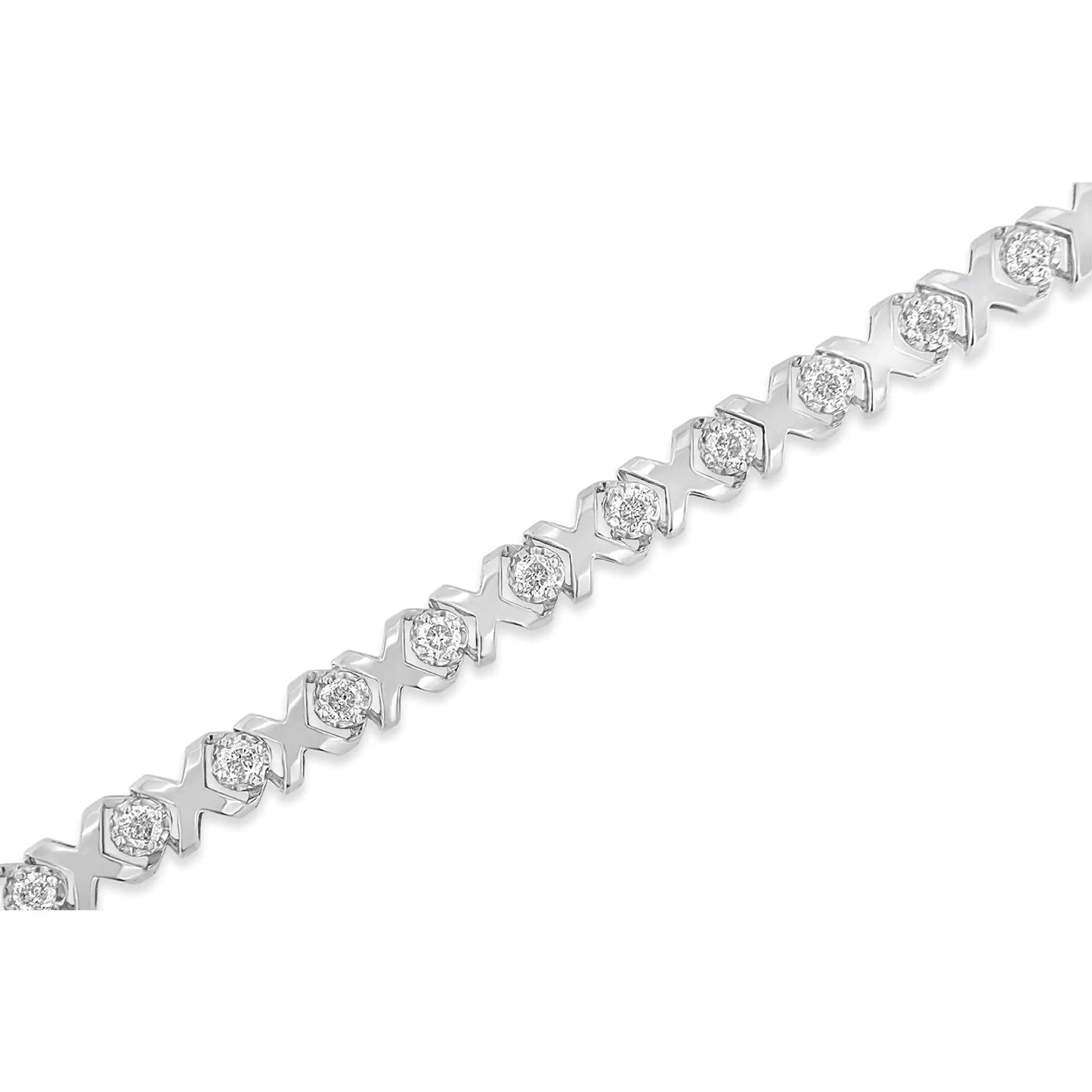 10k White Gold 2.00 Cttw Round-Cut Diamond "XOXO" Link 7" Bracelet (I-J Color, I2-I3 Clarity) WEM Support (www.WEM.support)