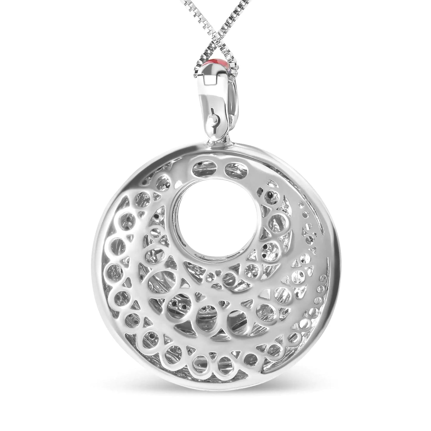 .925 Sterling Silver Red Enamel and 1/2 Diamond Endless Swirl Medallion 18" Pendant Necklace (F-G Color, VS1-VS2 Clarity) WEM Support (www.WEM.support)