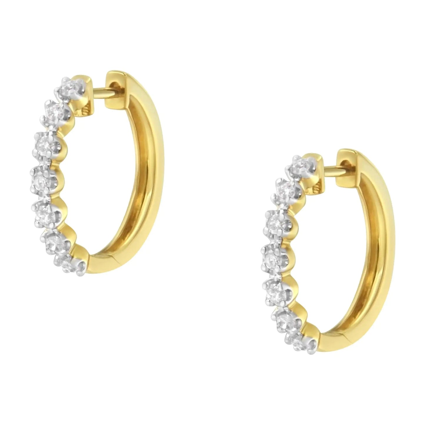 10KT Yellow Gold Diamond Huggy Hoop Earrings (1/2 cttw, J-K Color, I2-I3 Clarity) WEM Support (www.WEM.support)
