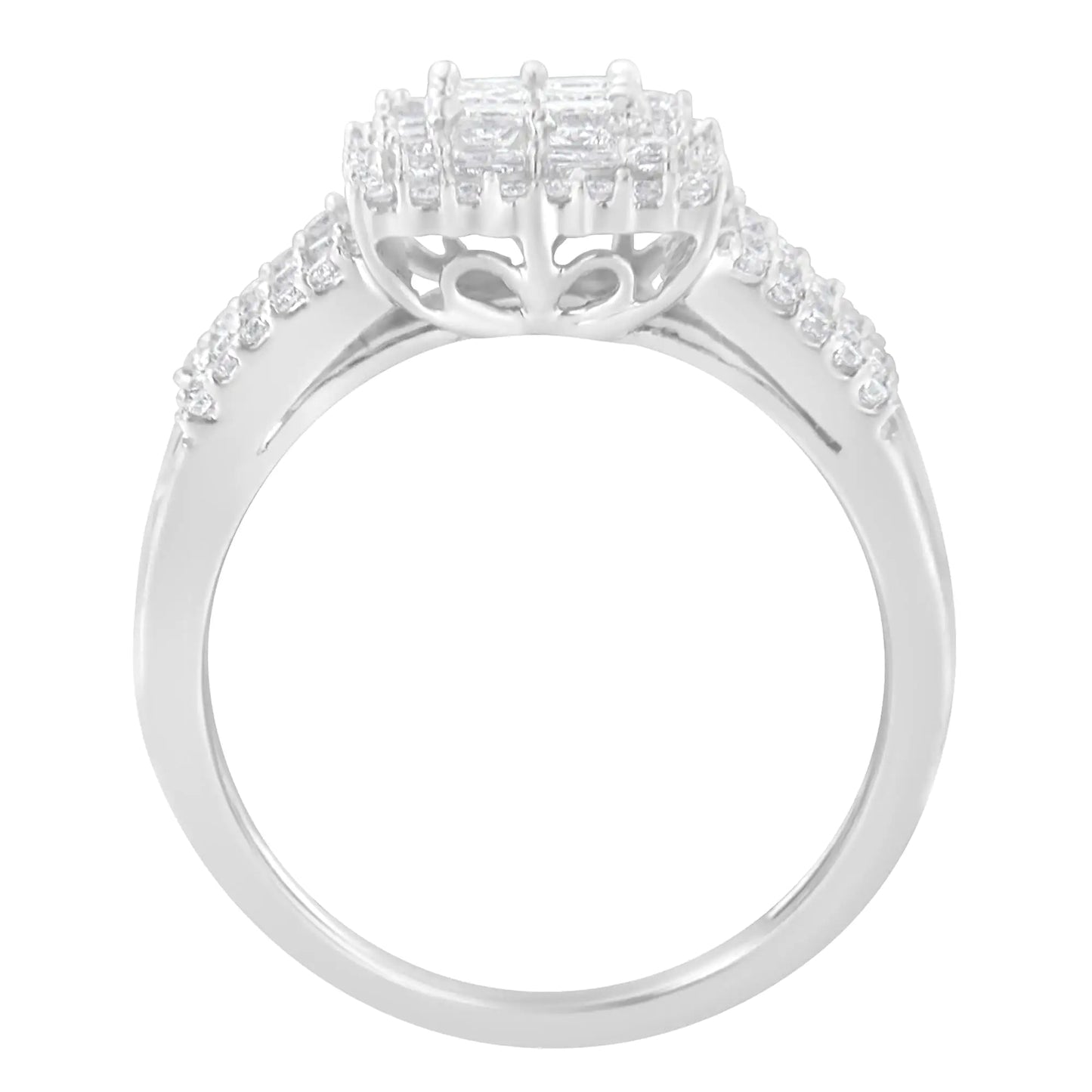 10K White Gold Diamond Cluster Ring (1 cttw, H-I Color, I1-I2 Clarity) WEM Support (www.WEM.support)