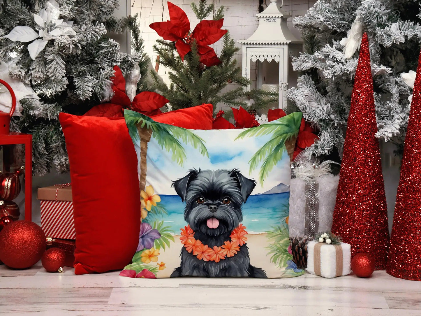 Affenpinscher Luau Throw Pillow WEM Support (www.WEM.support)