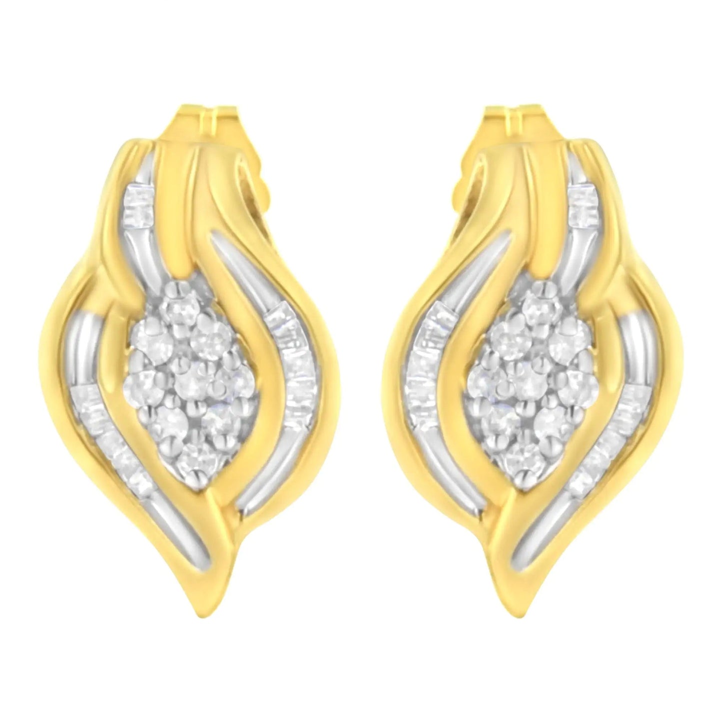 10K Yellow Gold 1/3 cttw Round-Cut Diamond Cluster and Swirl Stud Earrings (J-K Clarity, I2-I3 Color) WEM Support (www.WEM.support)