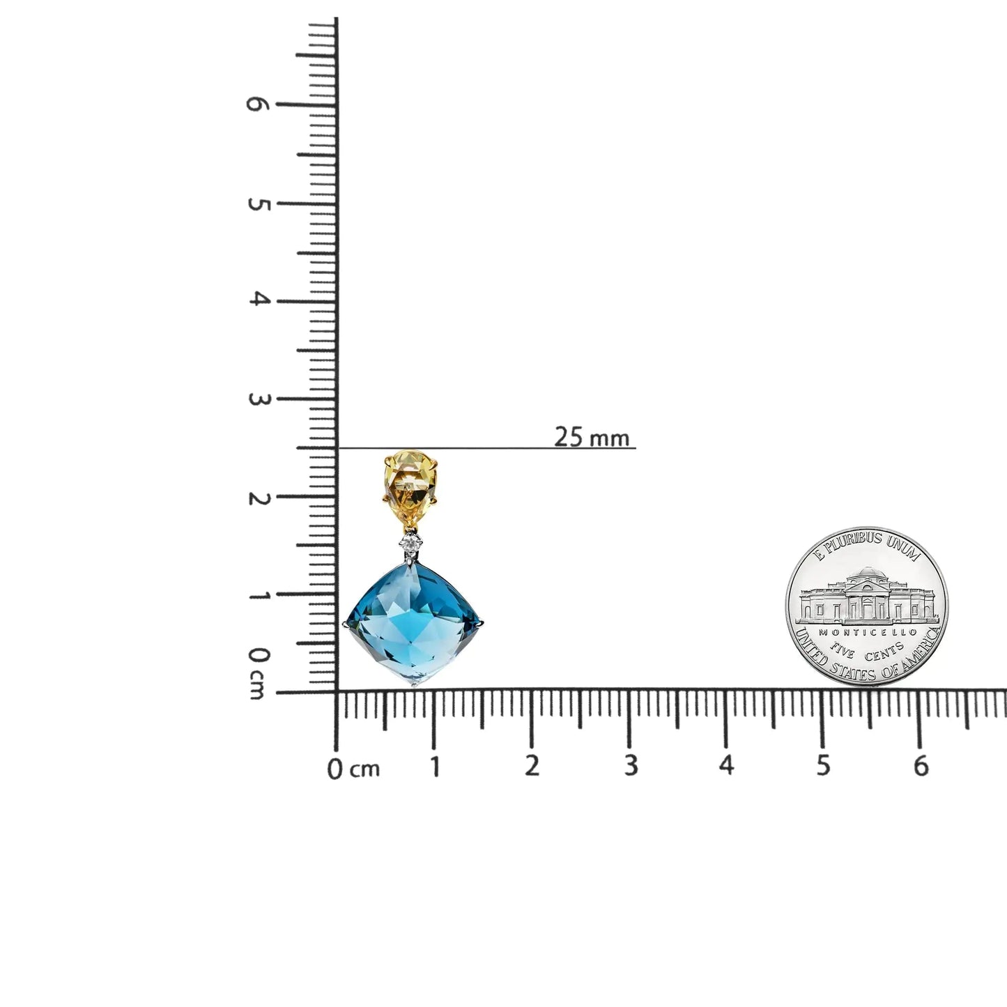 18K White and Yellow Gold 1/5 Cttw Diamond with Pear Cut Lemon Quartz, and Cushion Cut London Blue Topaz Gemstone Dangle Earring (G-H Color, SI1-SI2 Clarity) WEM Support (www.WEM.support)