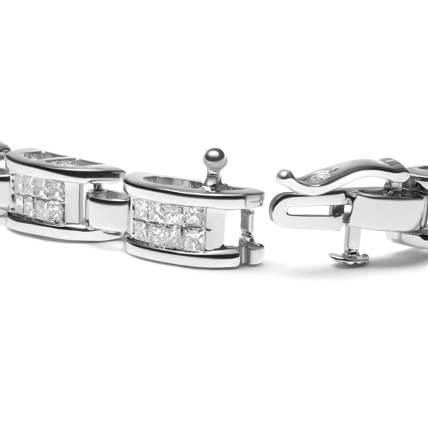 14K White Gold 3.0 Cttw Invisible Set Princess Cut Diamond Link and Buckle 7.25" Tennis Bracelet (I-J Color, I1-I2 Clarity) WEM Support (www.WEM.support)