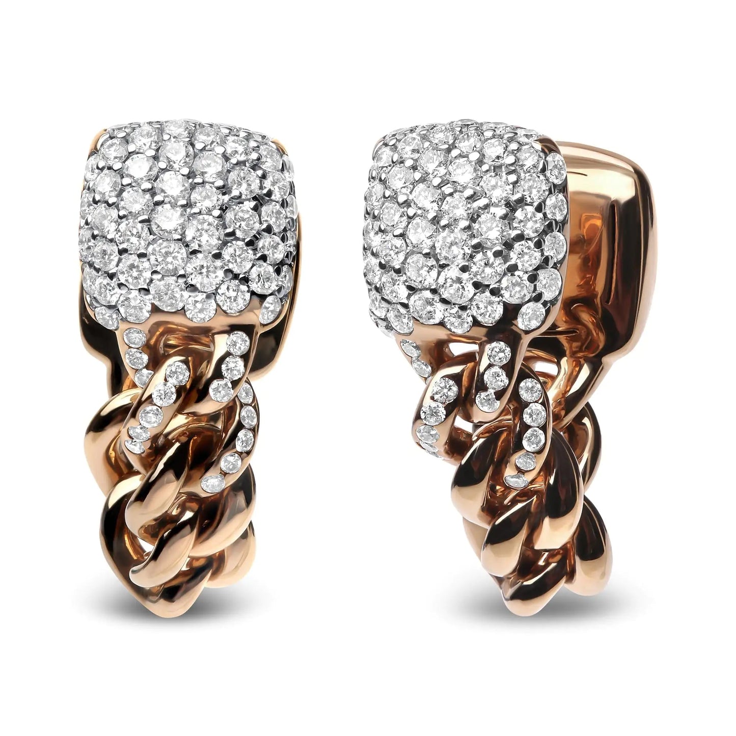 18K Rose Gold 3/4 Cttw Round Diamond Pave Cuban Chain Huggie Earrings (G-H Color, SI1-SI2 Clarity) WEM Support (www.WEM.support)