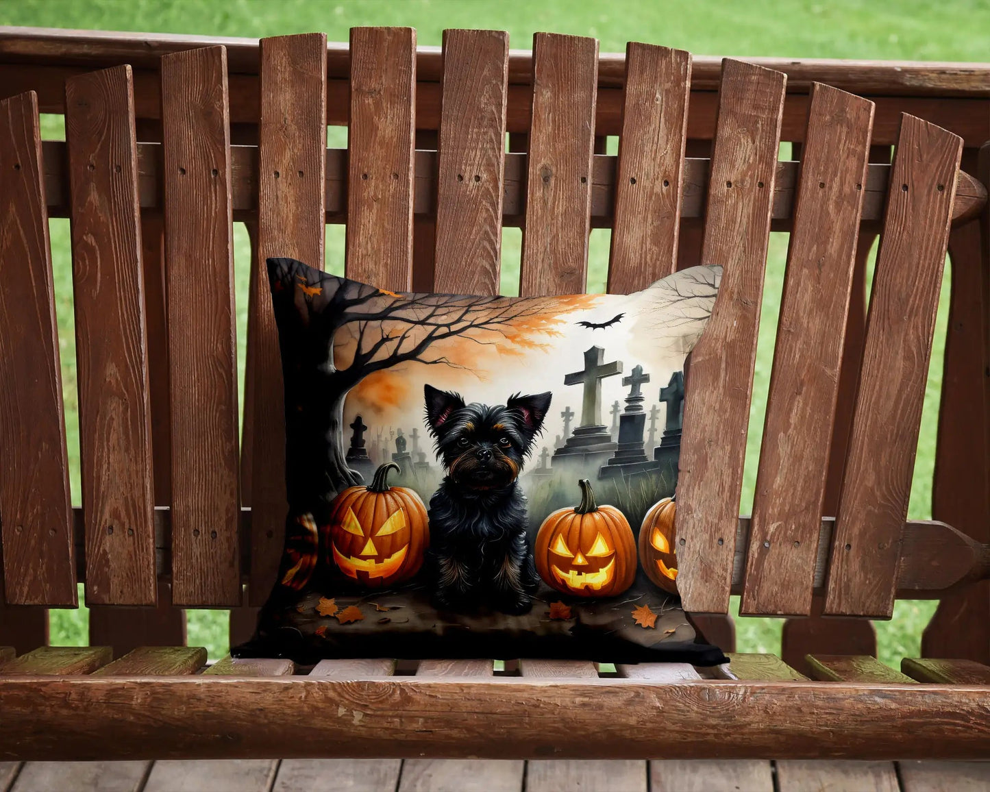 Affenpinscher Spooky Halloween Throw Pillow WEM Support (www.WEM.support)
