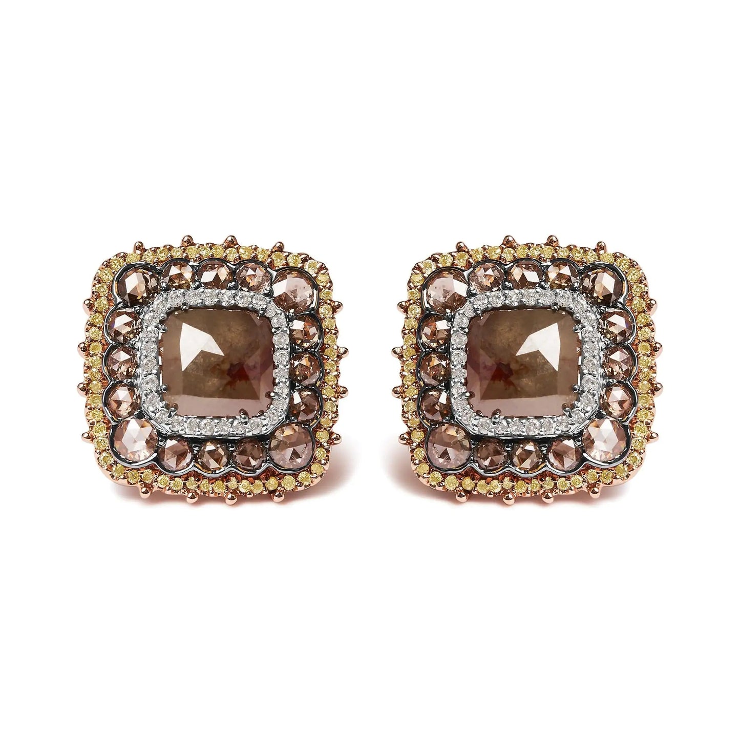 14K Rose Gold 5 7/8 Cttw Fancy Cushion Diamond Cushion Shaped Triple Halo Stud Earring (Fancy Color, I2-I3 Clarity) WEM Support (www.WEM.support)
