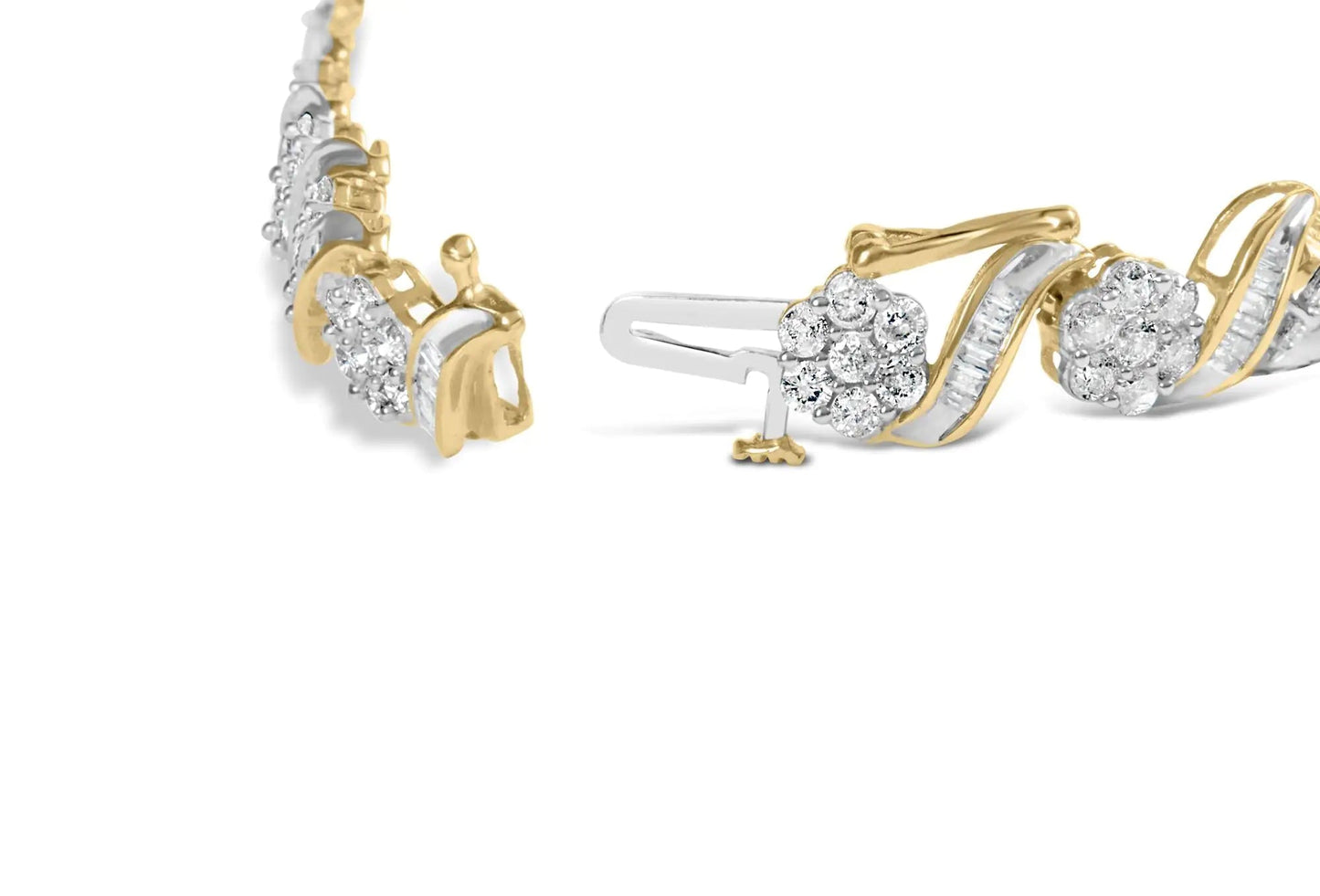 10k Yellow Gold 5.00 Cttw Round-Cut and Baguette-Cut Diamond Floral Link 7.25" Bracelet (I-J Color, I2-I3 Clarity) WEM Support (www.WEM.support)