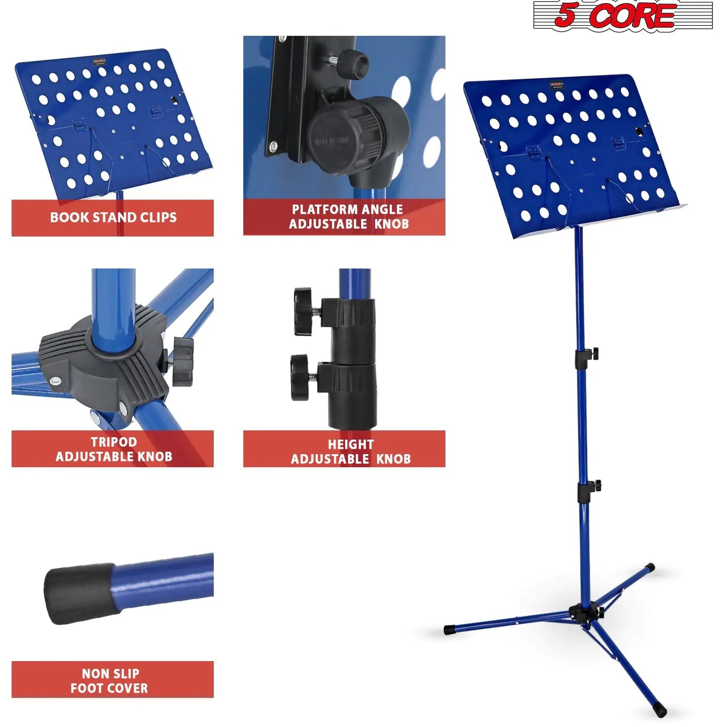 Suporte para Partituras 5Core Portátil, Tripé Ajustável e Dobrável, Suporte para Notas AZUL WEM Support (www.WEM.support)