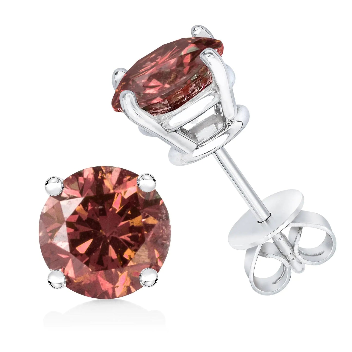 10K White Gold 1/2 Cttw Lab Created Round Brilliant Cut Pink Diamond Classic 4-Prong Solitaire Stud Earrings (Fancy Pink Color, VVS2-VS1 Clarity) WEM Support (www.WEM.support)