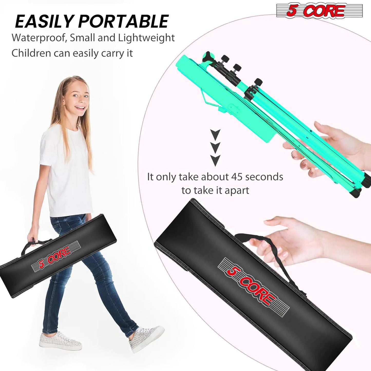 5Core Music Stand For Sheet Music Portable Tripod Adjustable Folding Note Holder GREEN WEM Support (www.WEM.support)