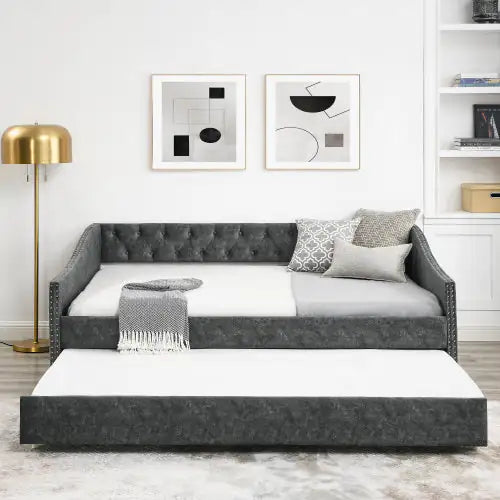 The Full-size Sofa Bed Features A Double-sized Upholstered Tufted Sofa Bed On Wheels Unavailable Platforms- Temu WEM Support (www.WEM.support)