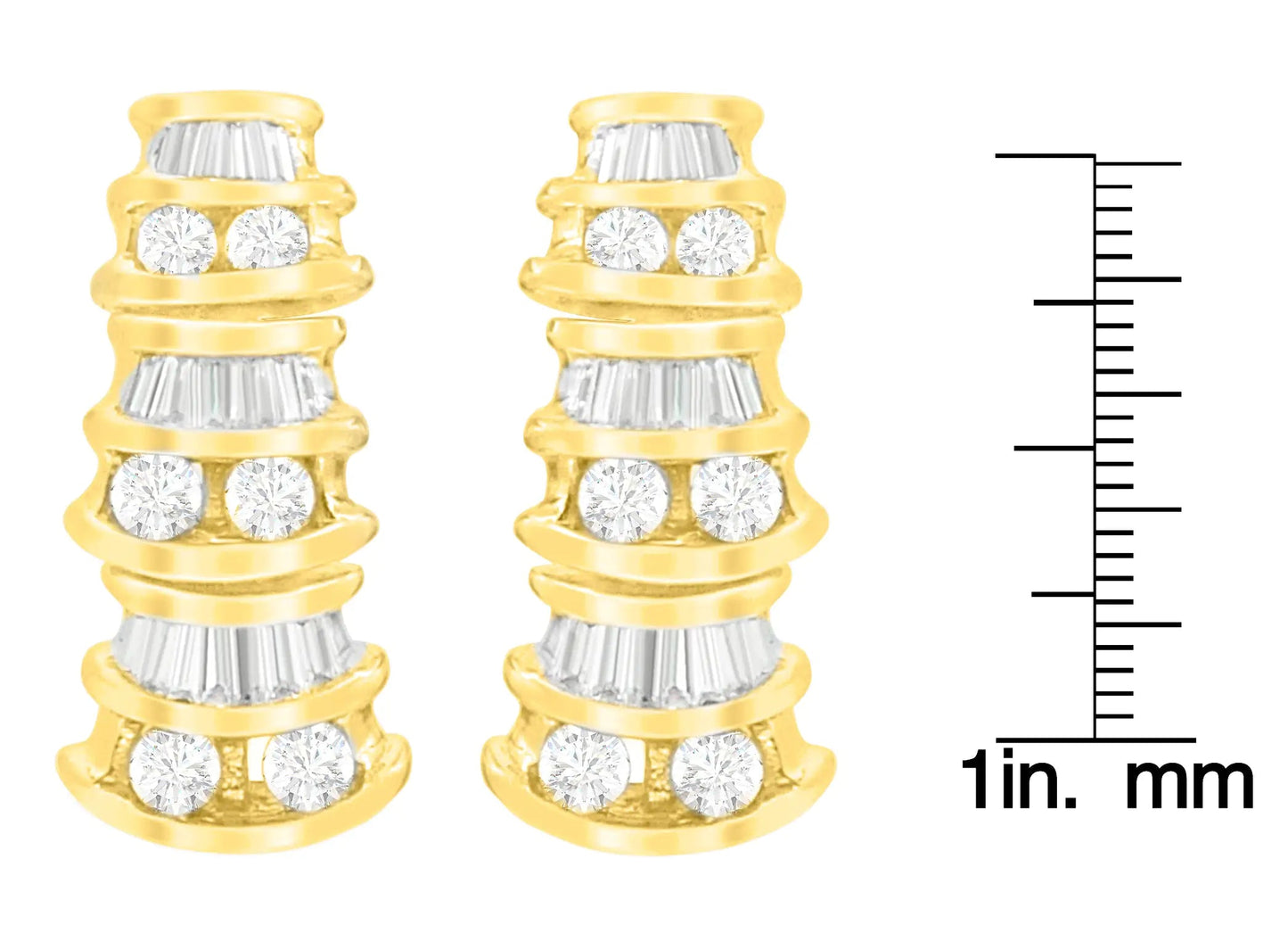 14K Yellow Gold Round and Baguette-Cut Diamond Earrings (7/8 cttw, H-I Color, SI2-I1 Clarity) WEM Support (www.WEM.support)