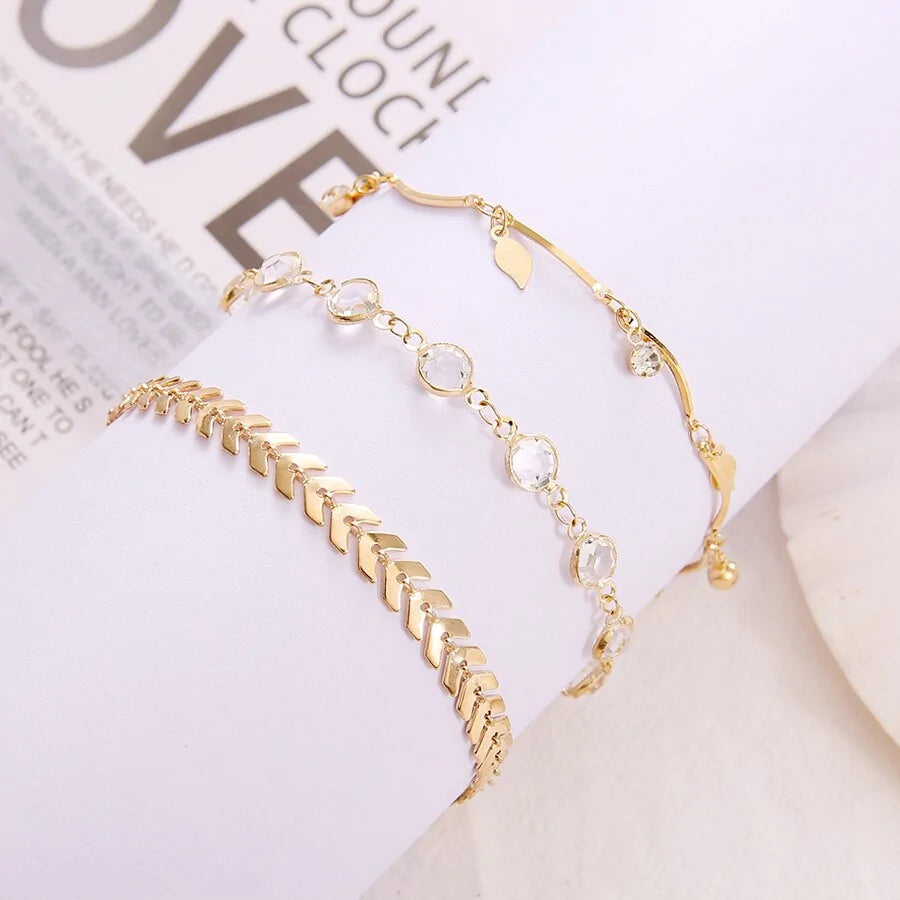 Women's Gold Color Crystal Star Anklets Set WEM Support (www.WEM.support)