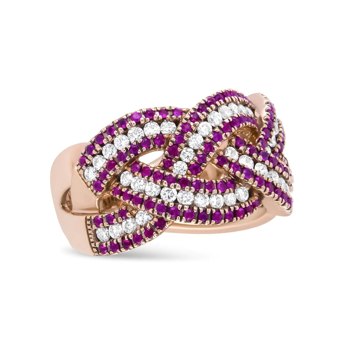 18K Rose Gold Red Ruby and 7/8 Cttw Diamond Woven Braided Band Ring (F-G Color, VS1-VS2 Clarity) WEM Support (www.WEM.support)