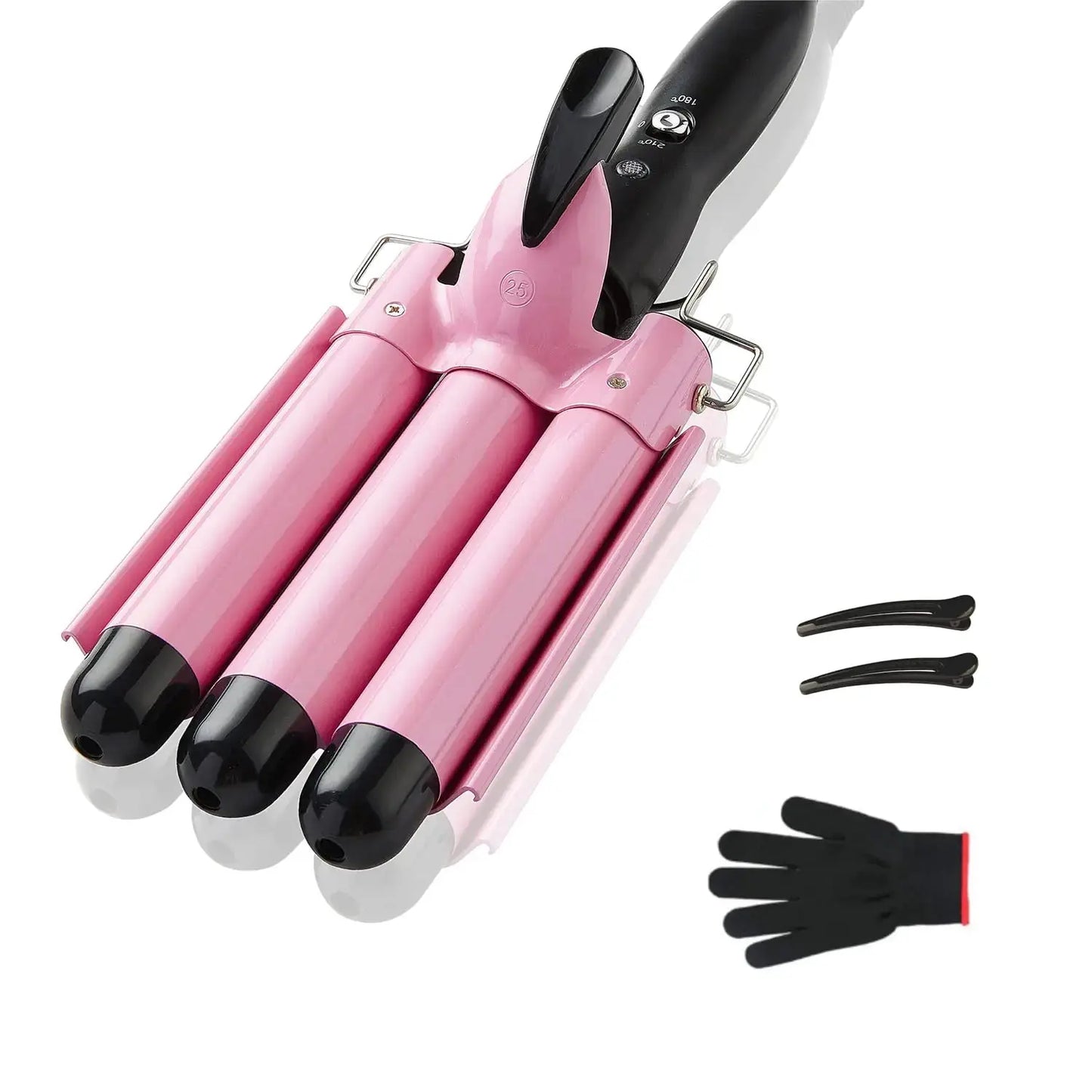 3 Barrel Curling Iron Hair Crimper, TOP4EVER 25mm(1 inch ) Professional Hair Curling Wand with Two Temperature Control,Fast Heating Portable Crimpers for Waving Hair (Pink) My Store
