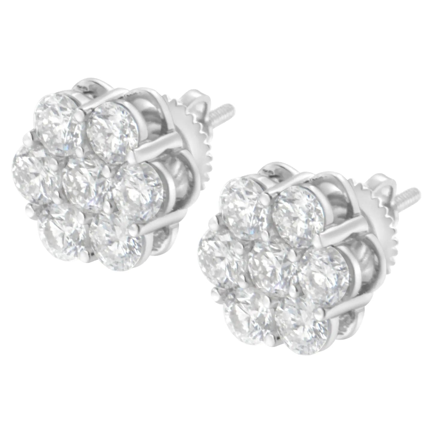 14K White Gold 2 cttw Round Brilliant-cut Diamond Composite Floral Cluster Stud Earring (F-G Color, VS1-VS2 Clarity) WEM Support (www.WEM.support)
