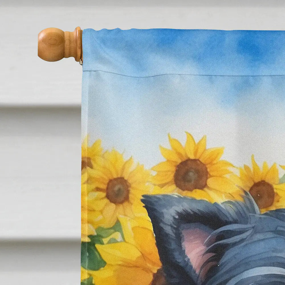 Affenpinscher in Sunflowers House Flag WEM Support (www.WEM.support)