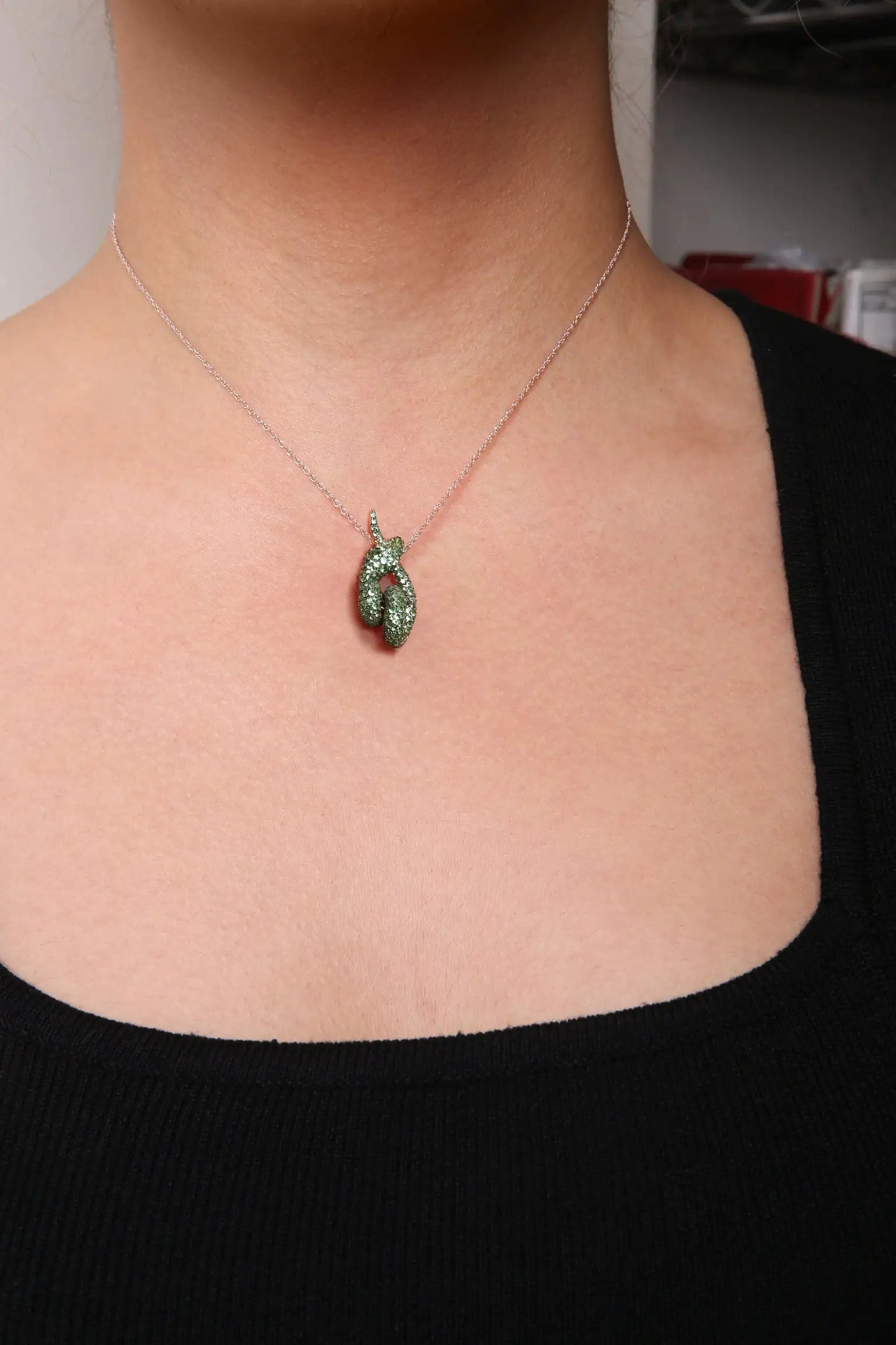 18K Rose Gold Round Green Tsavorite Gemstone Cluster Spiral Snake Design 18" Pendant Necklace (AAA+ Quality) WEM Support (www.WEM.support)