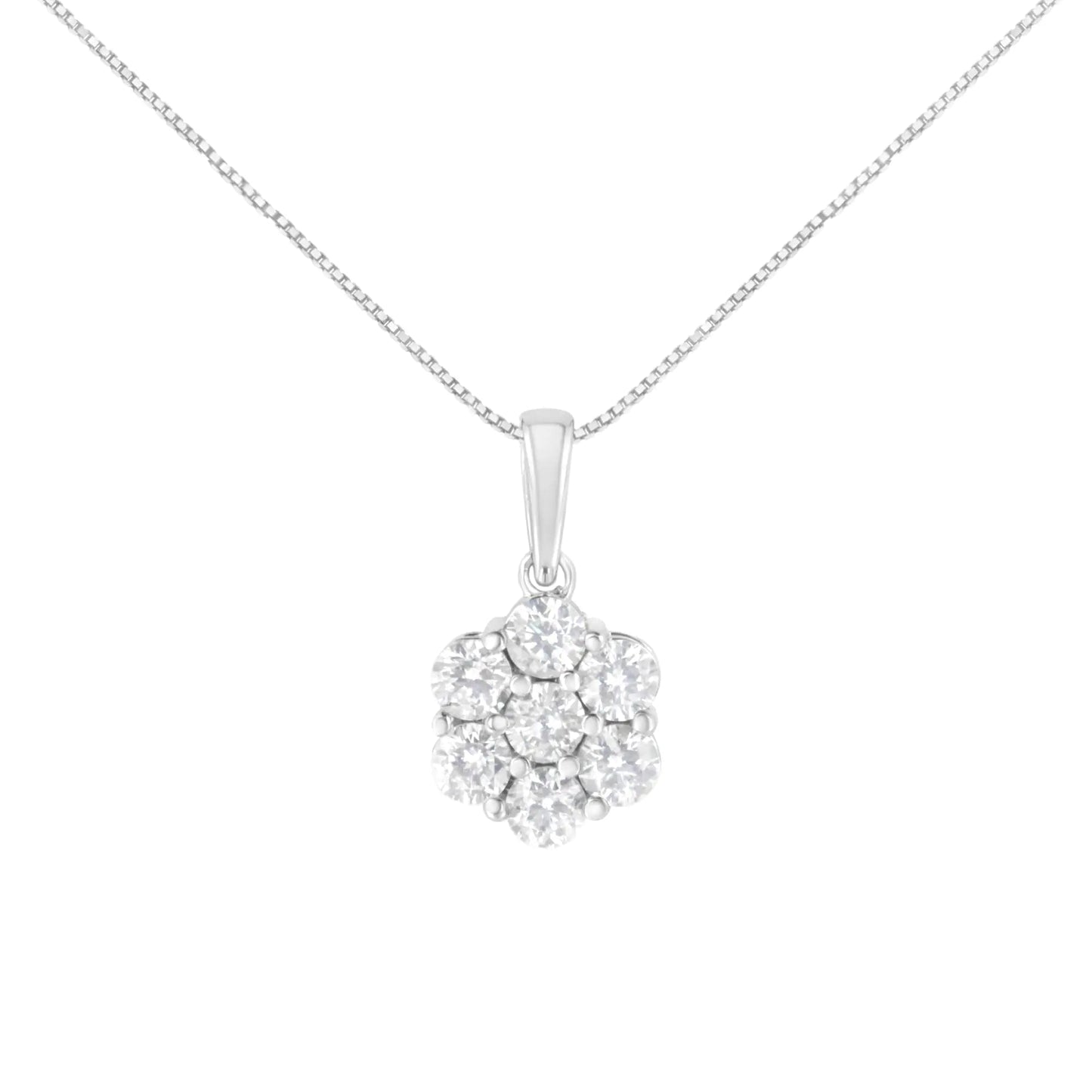 14K White Gold 2.00 Cttw Brilliant Round-Cut Diamond 7 Stone Flower Cluster 18" Pendant Necklace (H-I Color, SI2-I1 Clarity) WEM Support (www.WEM.support)