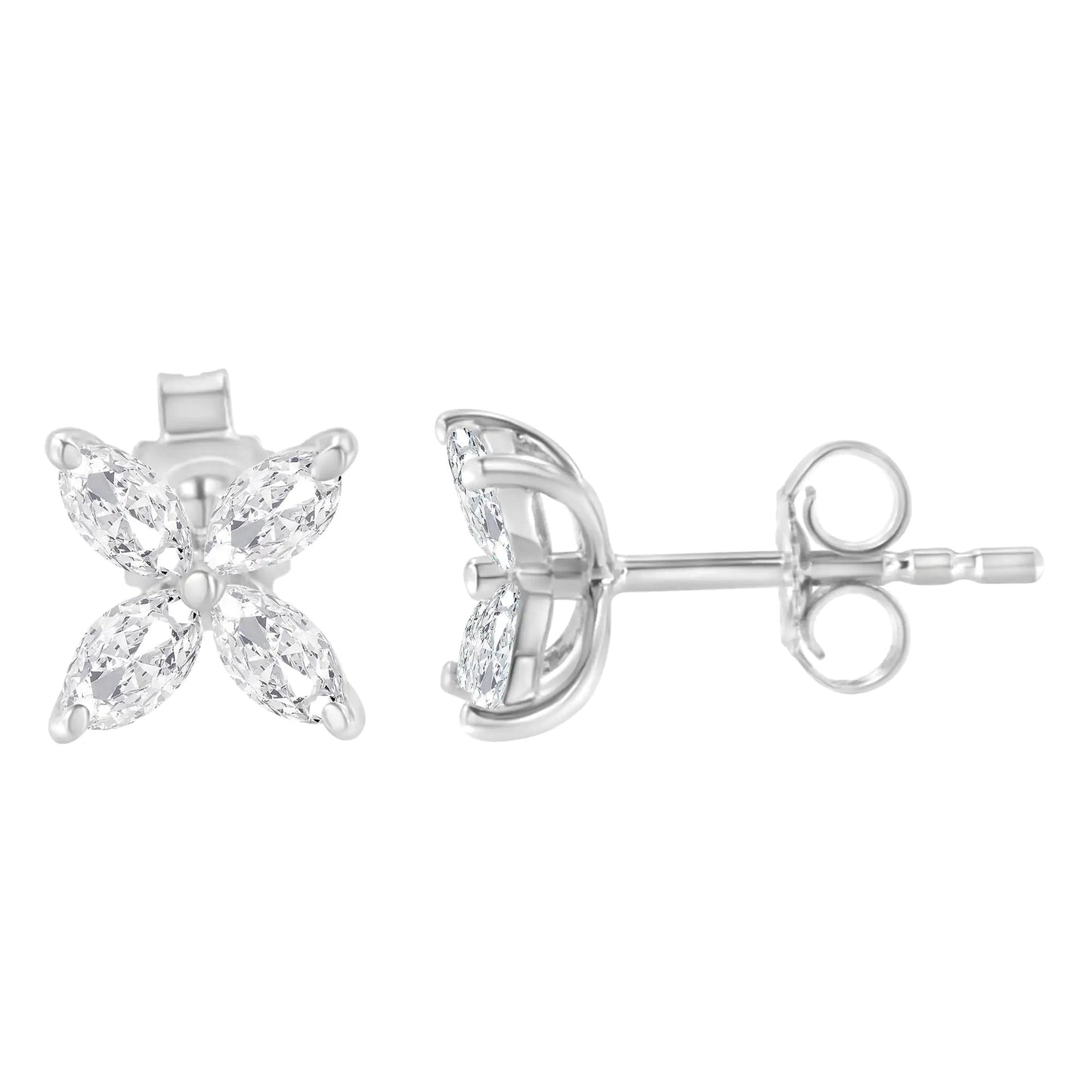 14K White Gold 3/4 Cttw Marquise Diamond 8 Stone Floral Leaf Stud Earrings (H-I Color, SI1-SI2 Clarity) WEM Support (www.WEM.support)