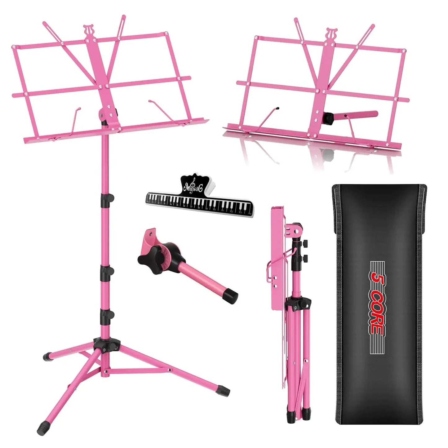 Suporte de Música 5Core para Partituras, Portátil, Tripé Ajustável, Dobrável, Porta-Notas, Rosa Intenso WEM Support (www.WEM.support)