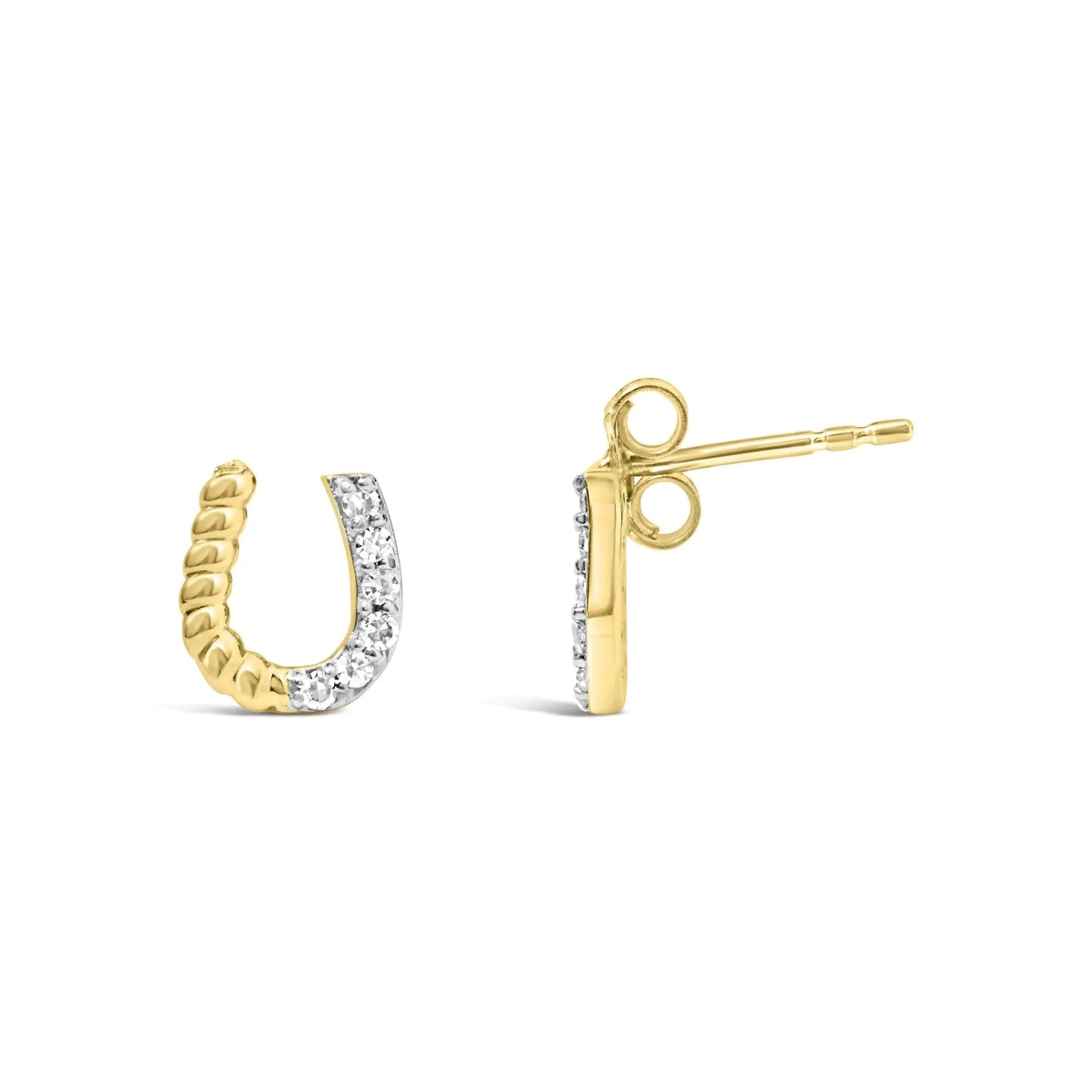 14K Gelbgold 1/10 Karat Diamant und Geflochtene Hufeisen Ohrstecker (I-J Farbe, I1-I2 Reinheit) WEM Support (www.WEM.support)