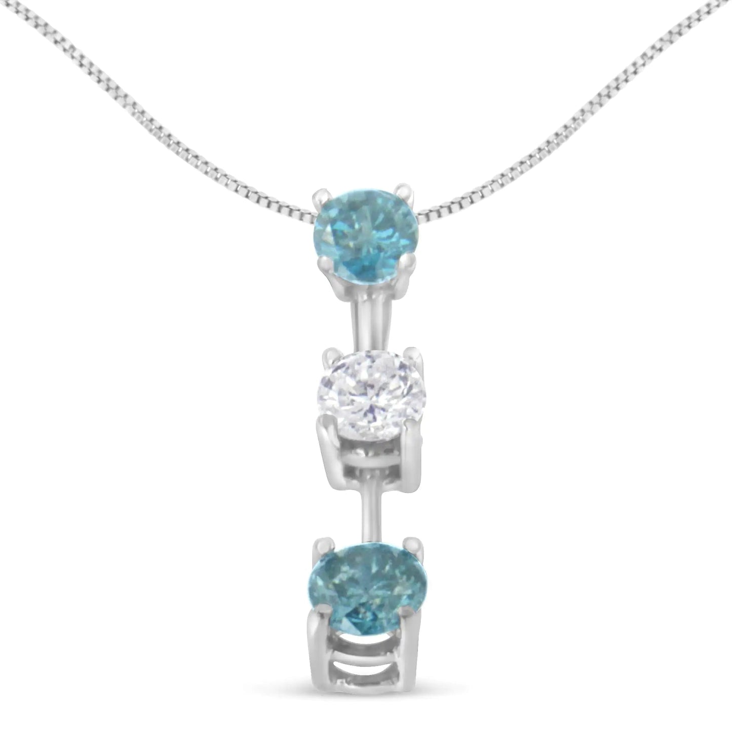 14K White Gold 1 1/3 cttw White and Treated Blue Diamond Pendant Necklace (H-I, SI2-I1) WEM Support (www.WEM.support)