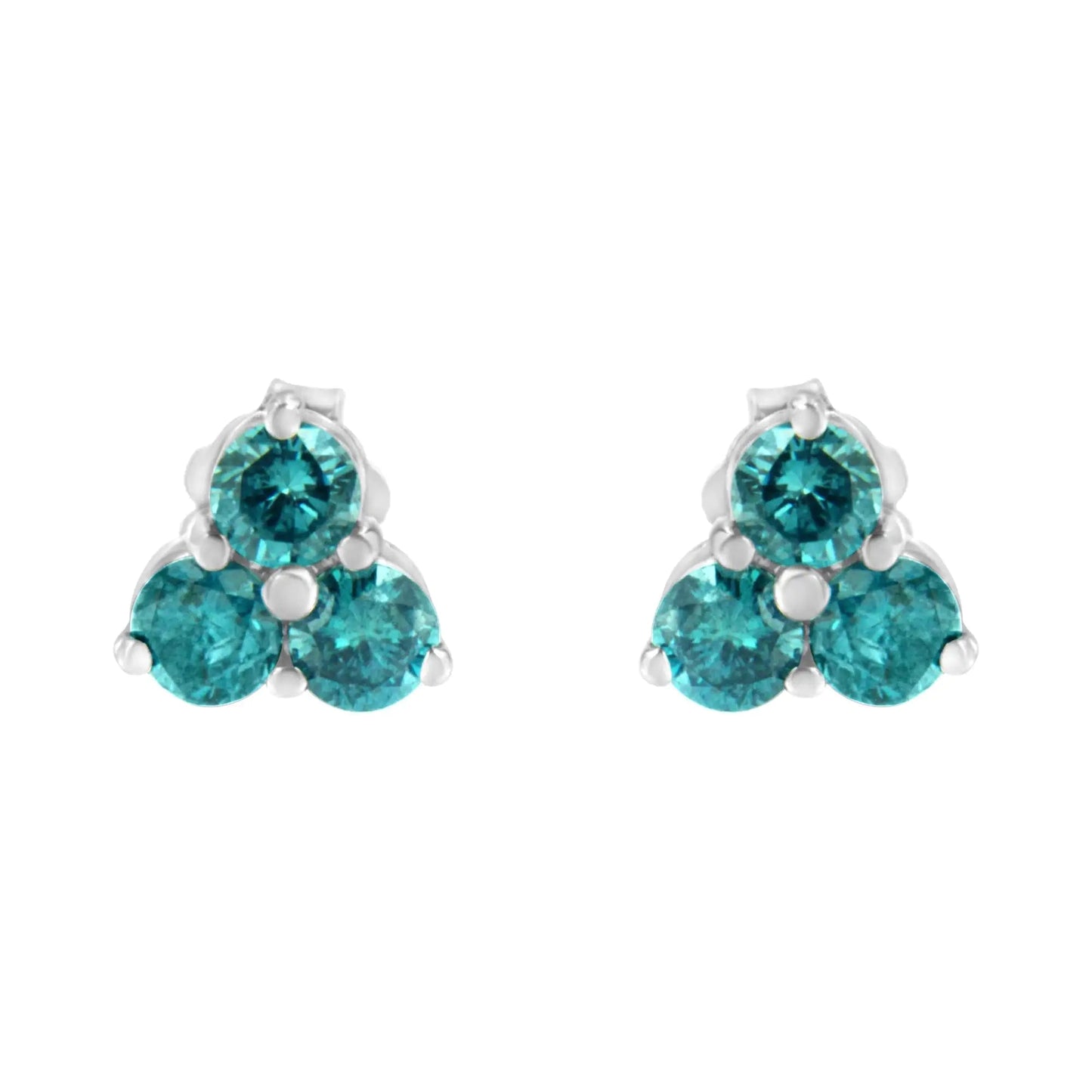 14KT White Gold Treated Blue Diamond Trio Stud Earrings (1 1/3 cttw, Blue) WEM Support (www.WEM.support)