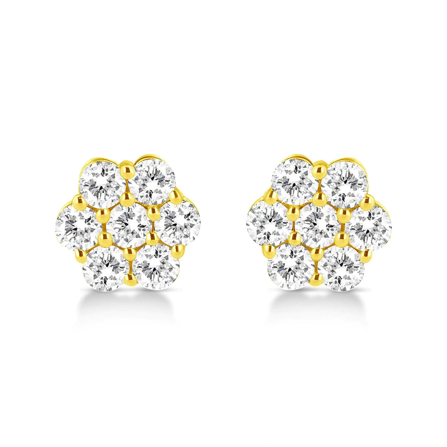 14K Yellow Gold 1/2 Cttw Brilliant Round Cut Diamond Floral Cluster Stud Earrings with Pushbacks (J-K Color, VS2-SI1 Clarity) WEM Support (www.WEM.support)