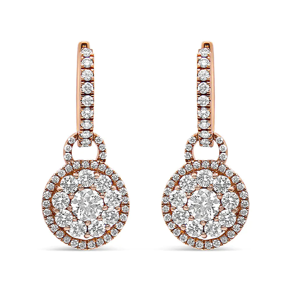 18K Rose Gold 1 1/2 Cttw Round Shaped Diamond Composite Drop and Dangle Leverback Earrings (F-G Color, VS1-VS2 Clarity) WEM Support (www.WEM.support)