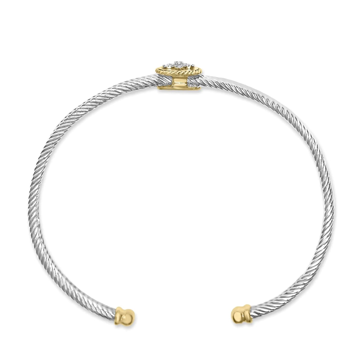 18K Yellow Gold Plated .925 Sterling Silver Diamond Accent and Fleur Di Lis Medallion Bangle Bracelet (I-J Color, SI1-SI2 Clarity) - 7.25 Inches WEM Support (www.WEM.support)