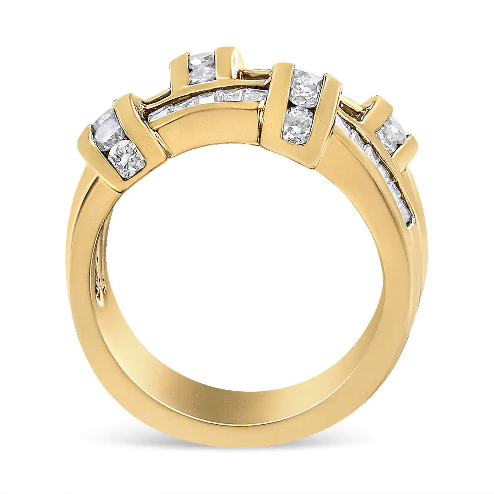 14K Yellow Gold 1 5/8 Cttw Round and Baguette Diamond Lattice Grid Design Ring Band (H-I Color, VS2-SI1 Clarity) - Ring Size 6 WEM Support (www.WEM.support)