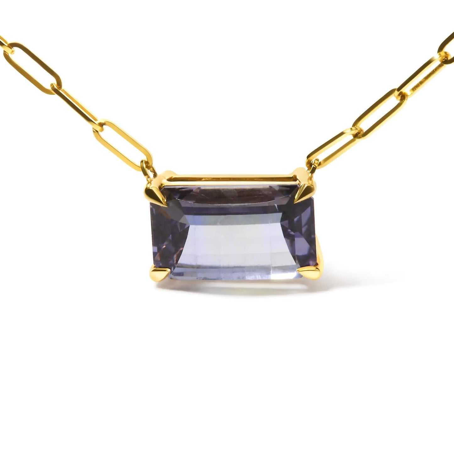 14K Yellow Gold Natural 2 7/8 Cttw Pixel Cut Emerald Bicolor Tanzanite Pendant Necklace with Paperclip Chain - 18 Inches WEM Support (www.WEM.support)