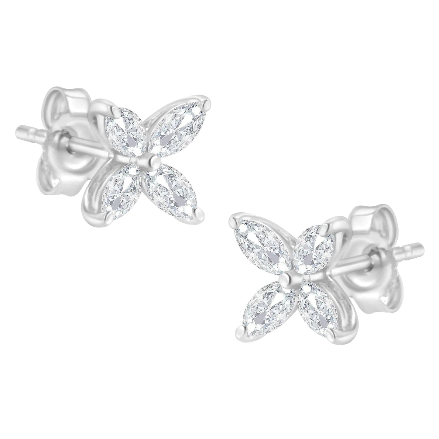 14K White Gold 3/4 Cttw Marquise Diamond 8 Stone Floral Leaf Stud Earrings (H-I Color, SI1-SI2 Clarity) WEM Support (www.WEM.support)