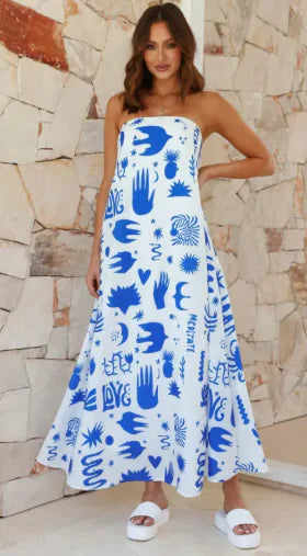 Women's Dress Printed Tube Top Large Swing Dress WEM Support (www.WEM.support)