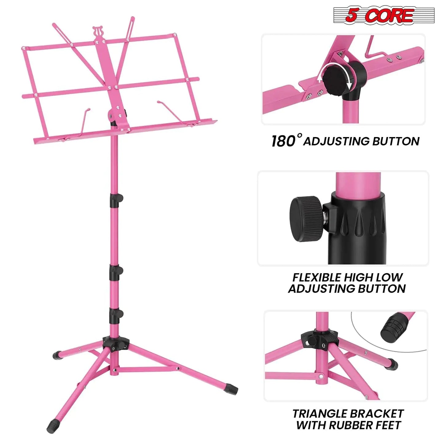 Suporte de Música 5Core para Partituras, Portátil, Tripé Ajustável, Dobrável, Porta-Notas, Rosa Intenso WEM Support (www.WEM.support)