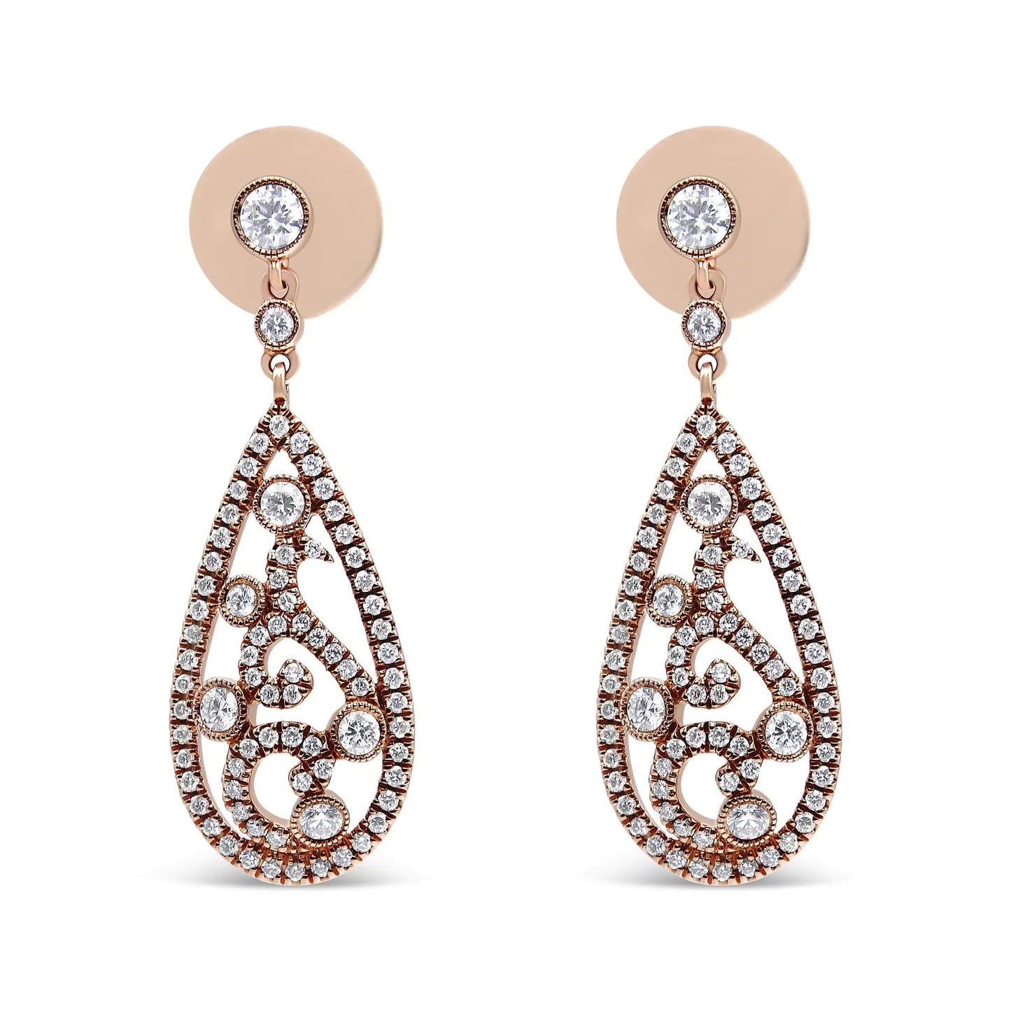 18K Rose Gold 1 1/4 Cttw Diamond Teardrop Shaped Drop and Dangle Screw Back Stud Earring (F-G Color, VS1-VS2 Clarity) WEM Support (www.WEM.support)