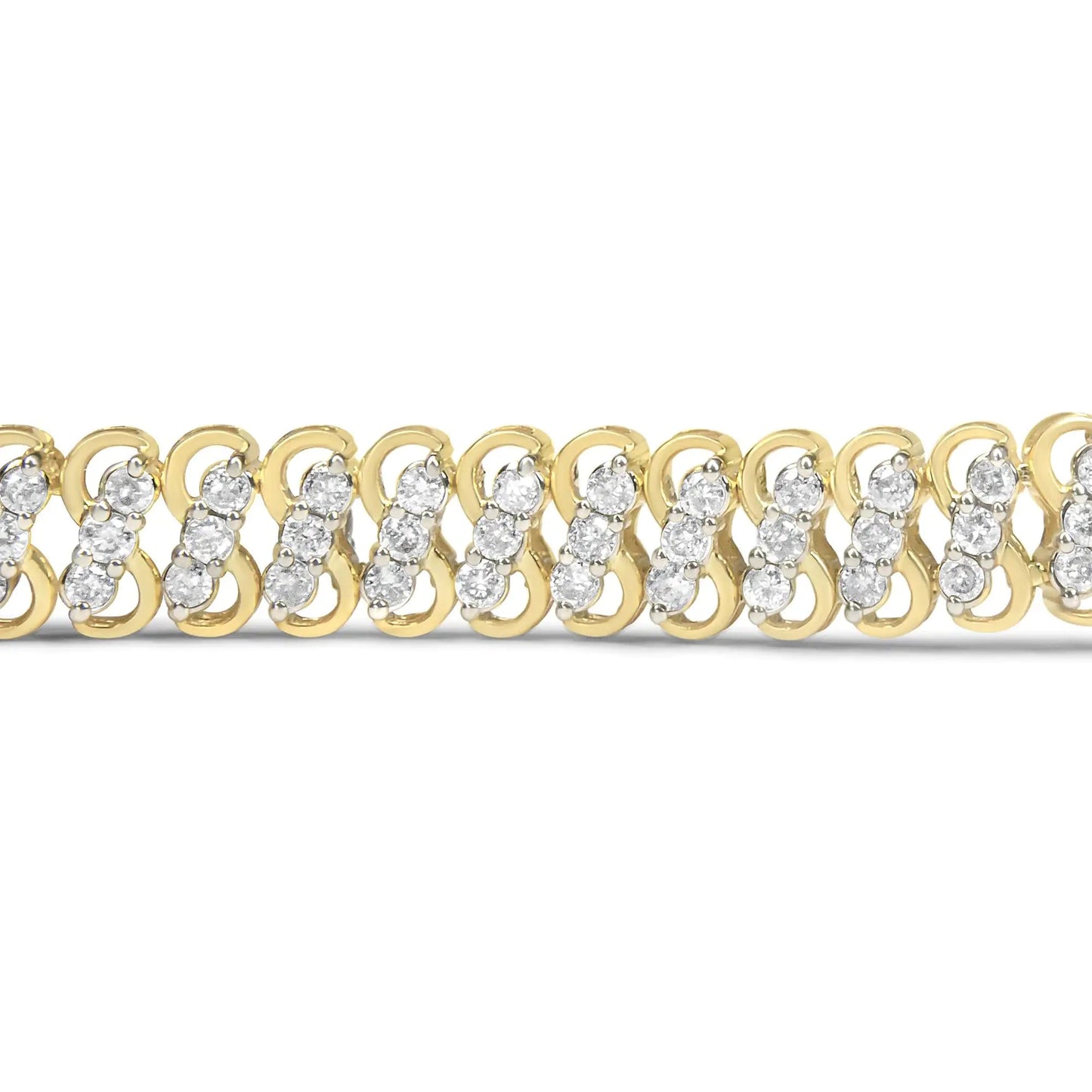 10K Yellow Gold 4.0 Cttw Diamond Triple Row Infinity 7" "S" Link Tennis Bracelet (J-K Color, I2-I3 Clarity) WEM Support (www.WEM.support)