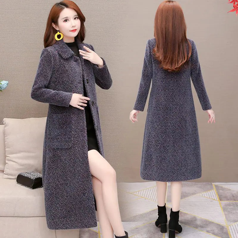 Abrigo Medio Largo Acolchado de Imitación de Visón para Mujer HejK.com Marketplace LLC