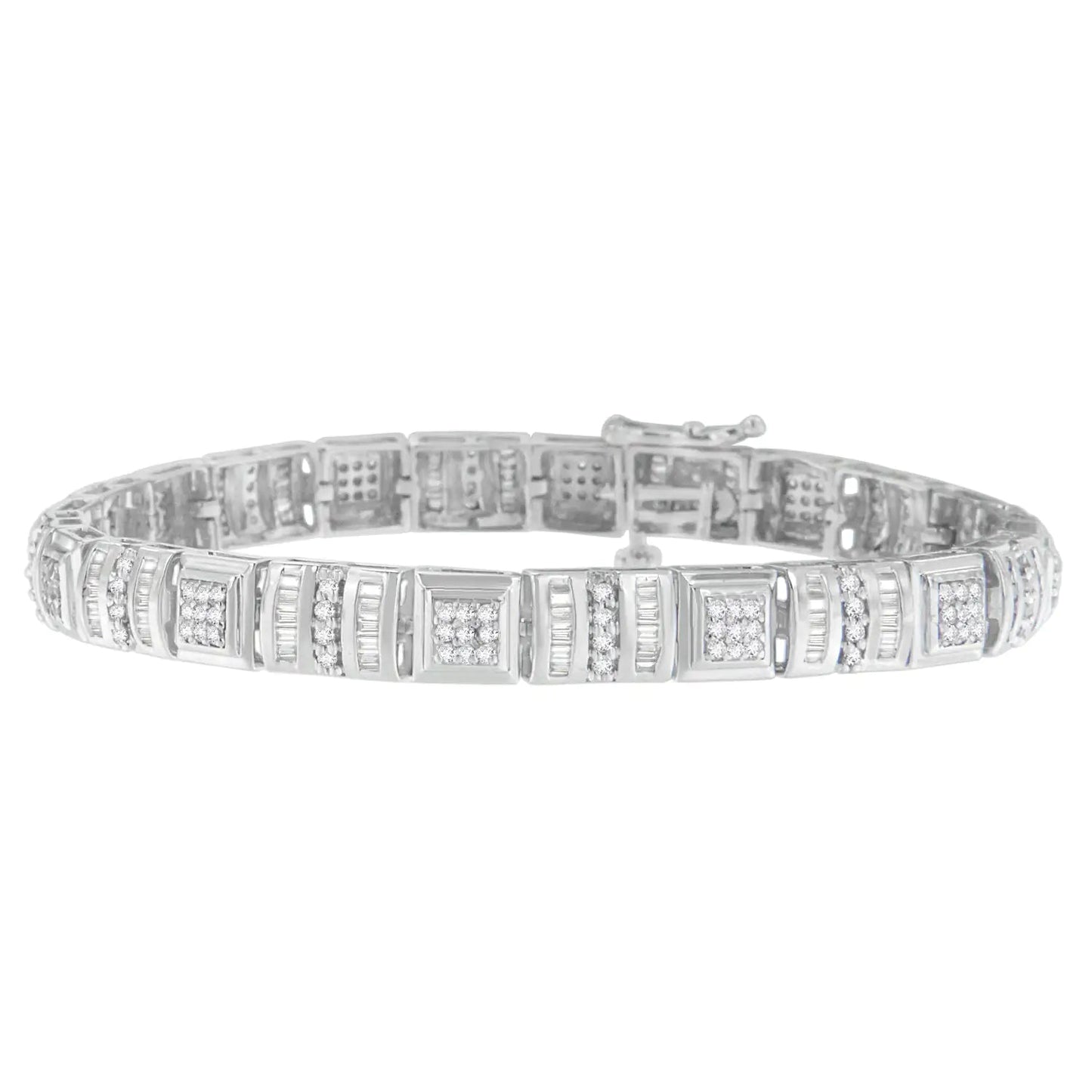 10K White Gold Round and Baguette Cut Diamond Bracelet (2.00 cttw, H-I Color, I2-I3 Clarity) WEM Support (www.WEM.support)