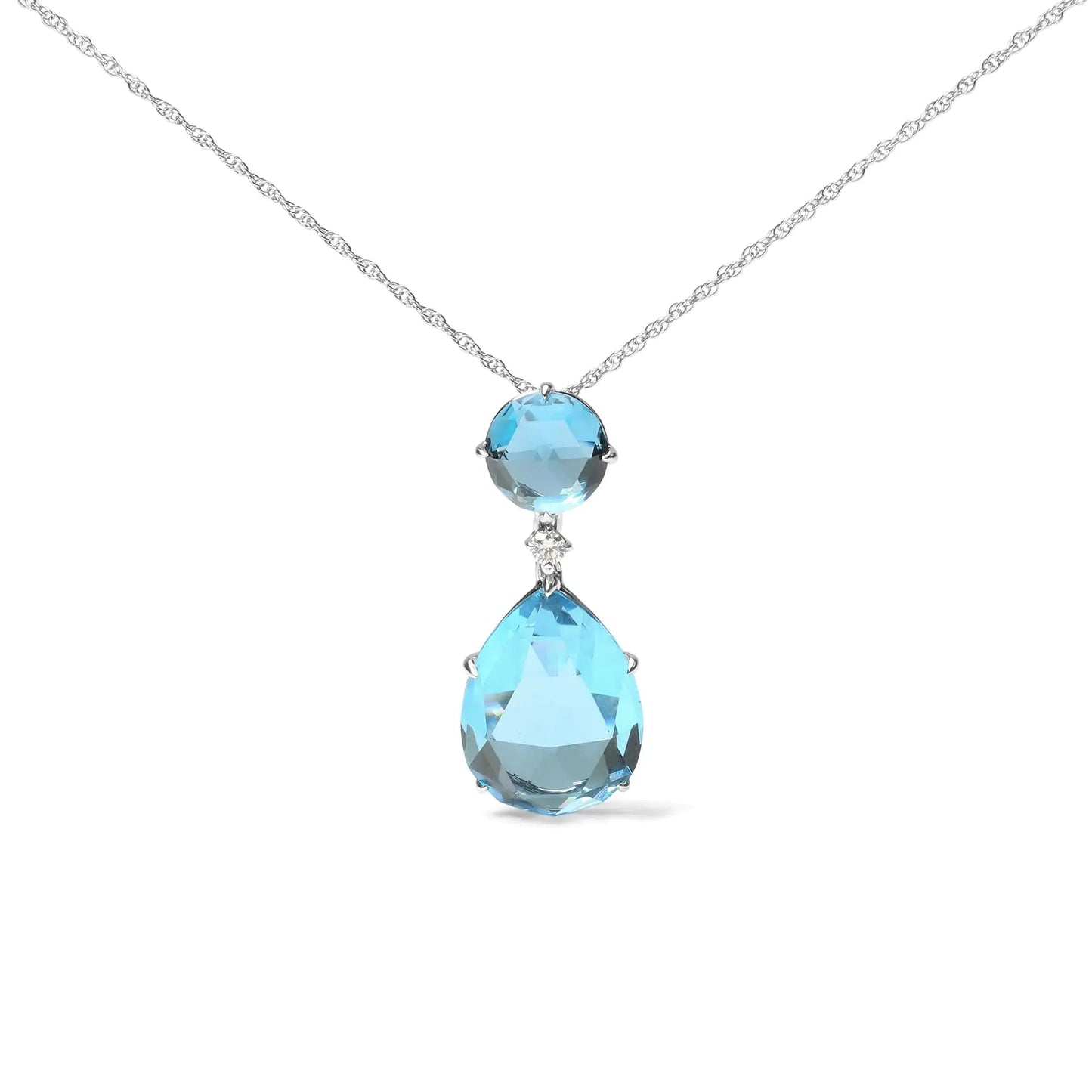 18K White Gold Diamond Accent and Round London Blue Topaz and Pear Cut Sky Blue Topaz Dangle Drop 18" Pendant Necklace (G-H Color, SI1-SI2 Clarity) WEM Support (www.WEM.support)