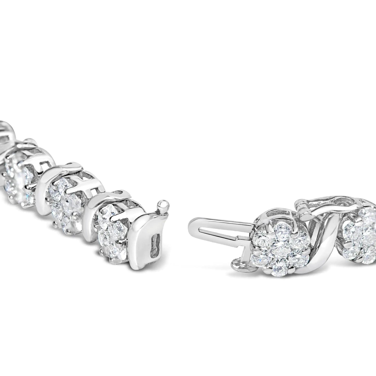 14K White Gold 7 3/8 Cttw Round Brilliant Diamond Floral Cluster and S Link Bracelet (H-I Color, SI2-I1 Clarity) - 7" Inches WEM Support (www.WEM.support)