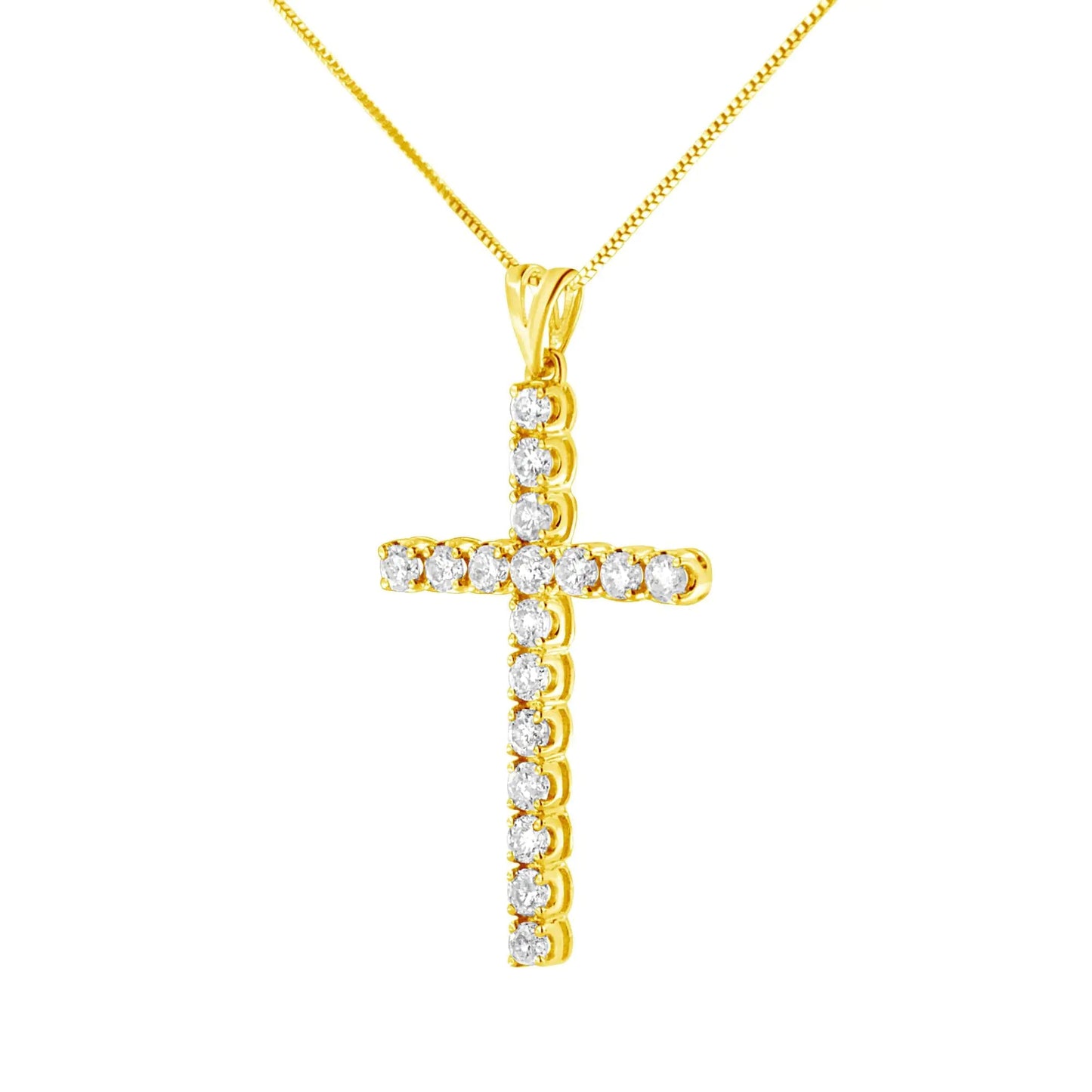 10k Yellow Gold Plated .925 Sterling Silver 2.0 cttw Classic Prong Set Round-Cut Diamond Cross 18" Pendant Necklace (J-K Color, I1-I2 Clarity) WEM Support (www.WEM.support)